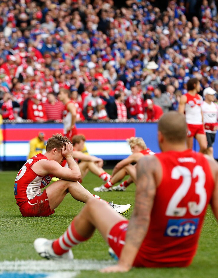 AFL 2016 Toyota AFL Grand Final - Sydney v Western Bulldogs Dejected Swans after the Grand Final loss - ${keywords}